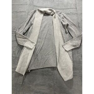 Yet Again Cardigan Womens Medium Gray Animal Print Open Front Shawl Knit